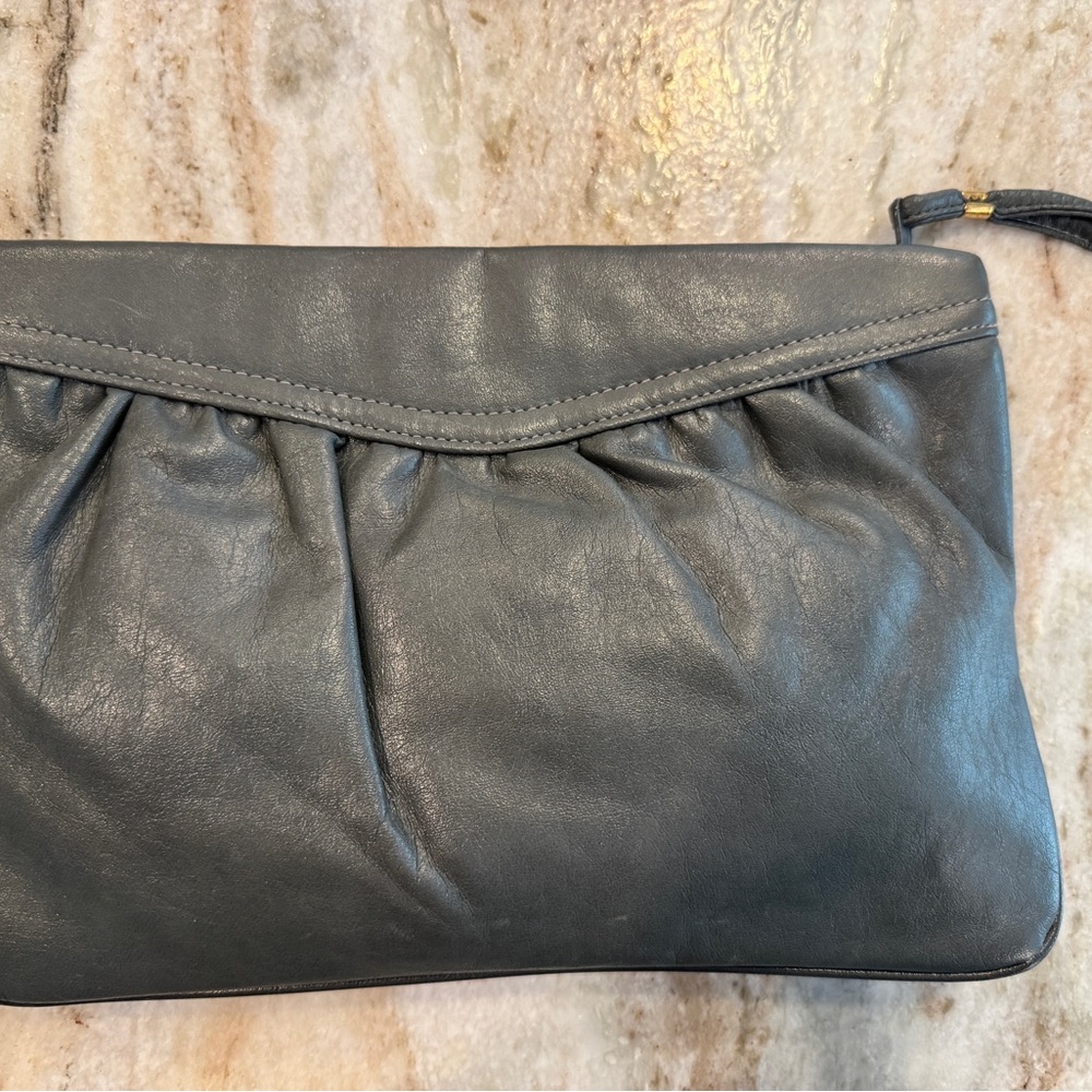 Vintage Gray Soft Pleated Leather Wristlet Clutch